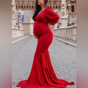Bright Red Maternity Gown